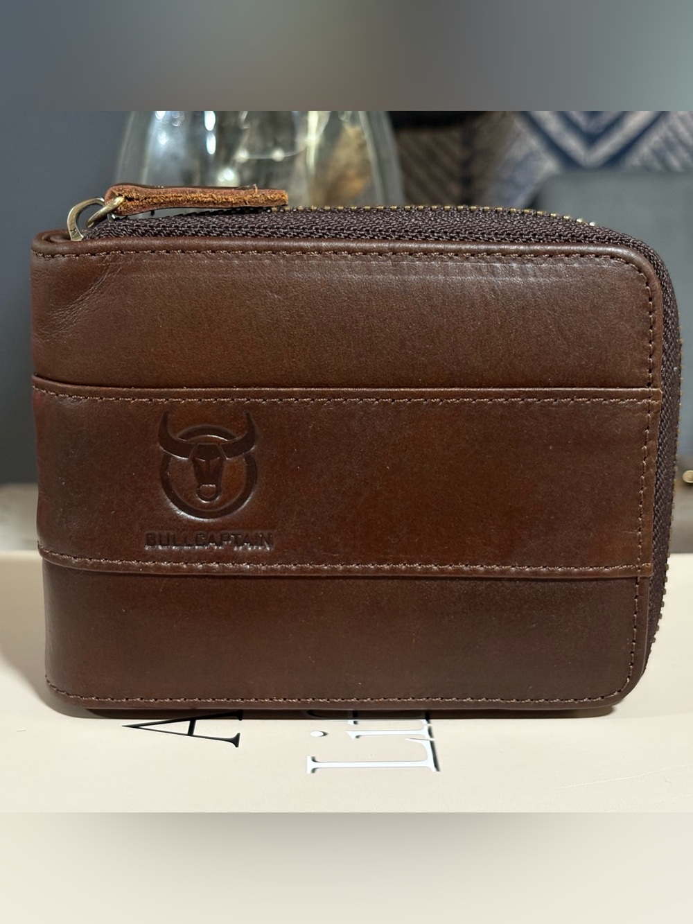 NEW BULLCAPTAIN Genuine Leather Men Wallet Zipper RFID Blocking Vintage Bifold